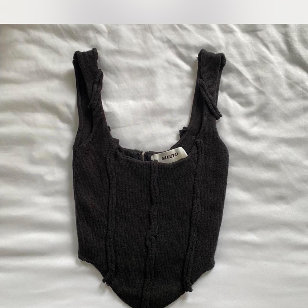 Danielle Guizio Black Knit Tank Top